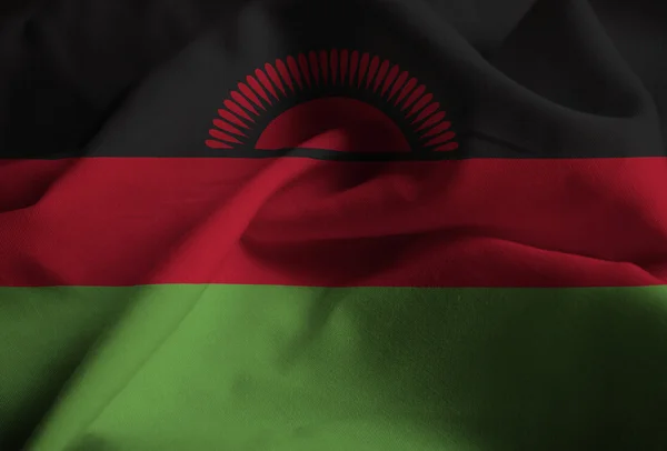 Close-up van gegolfde Malawi vlag, Malawi vlag waait in de Wind — Stockfoto