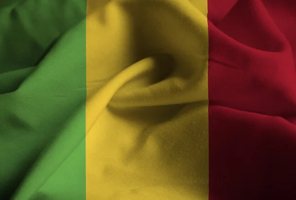 Closeup of Ruffled Mali Flag, Mali Flag Blowing in Wind — Stock Photo, Image