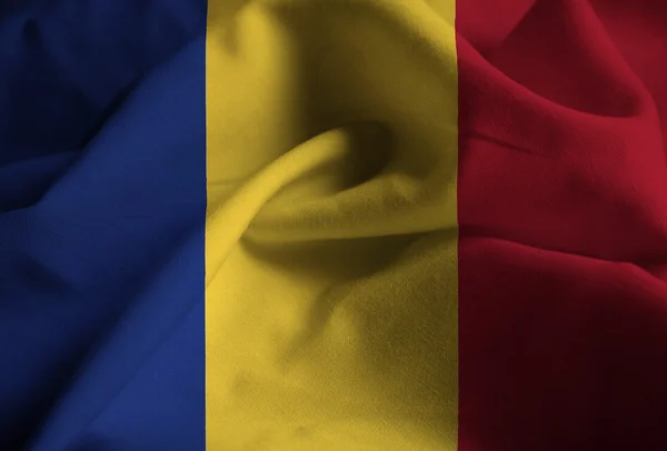 Closeup of Ruffled R omaniaFlag, Romania Flag Blowing in Wind — Stock Photo, Image