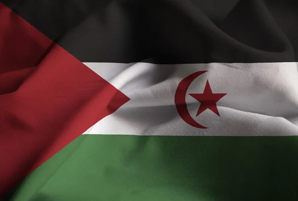 Primer plano de la bandera del Sahara Occidental con volantes, bandera del Sahara Occidental —  Fotos de Stock
