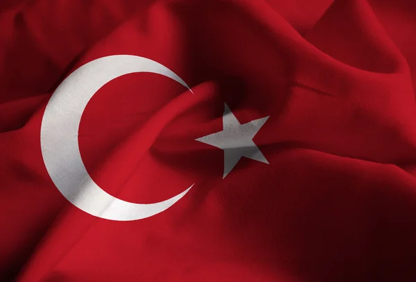 Closeup prohrábl Turecko vlajka, Turecko vlajka vlající ve větru — Stock fotografie