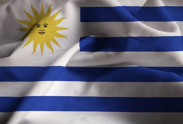 Closeup of Ruffled Uruguay Flag, Uruguay Flag Blowing in Wind