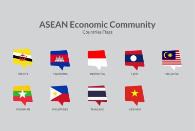 ASEAN Economic Community countries flag icons collection clipart