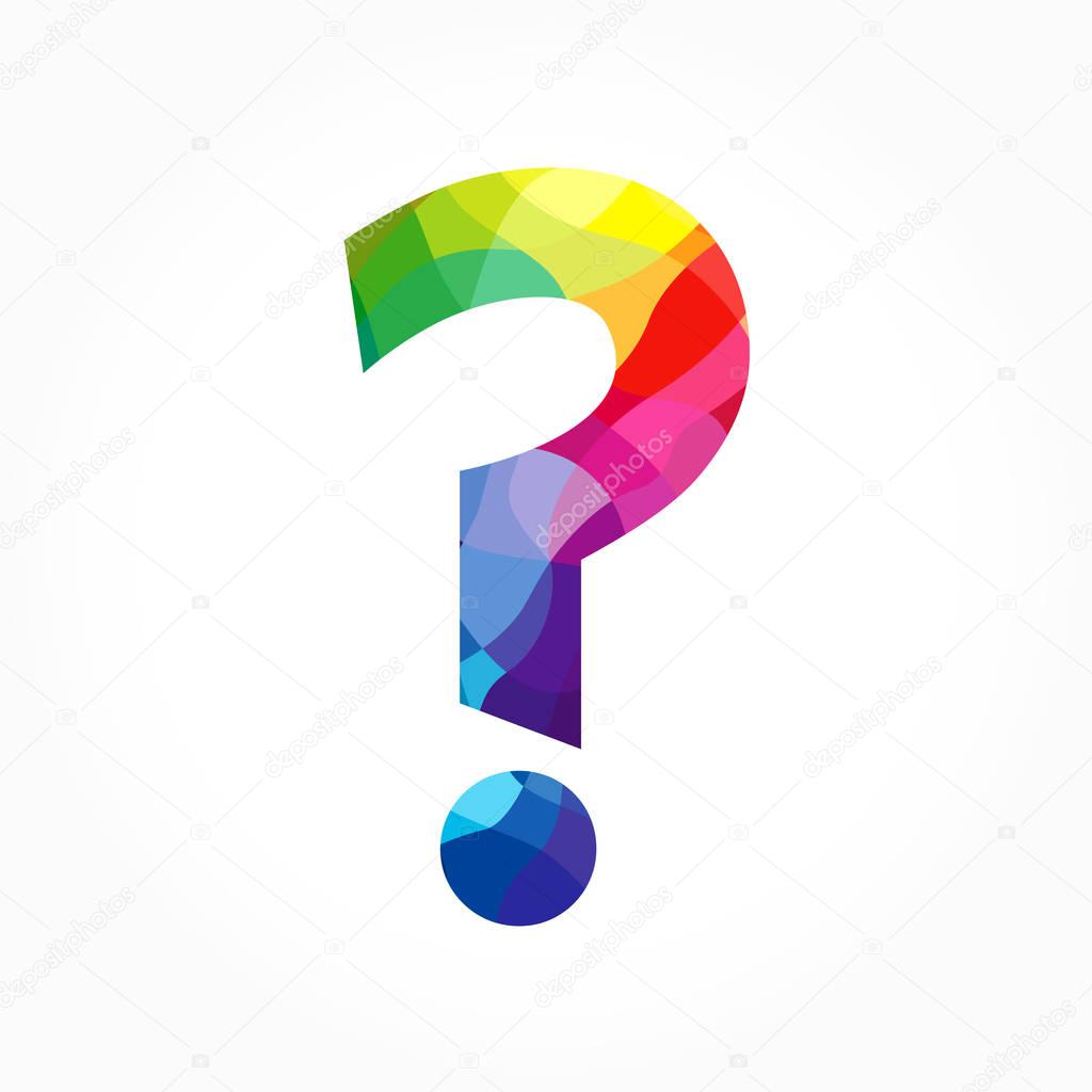 Question mark sign, creative stained-glass slyle icon. Fiery symbol. FAQ colored sign. Vector facet branding identity idea. Isolated abstract graphic design template. Education logo concept.