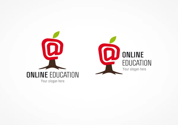 Logo éducatif en ligne pommier avec e-mail symbole arroba . — Image vectorielle