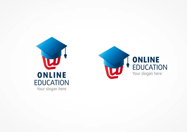 Online middelbare school afstuderen vector logo. — Stockvector