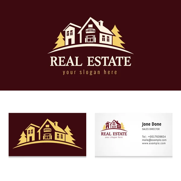 Real estate golden forest logo template — Stock Vector