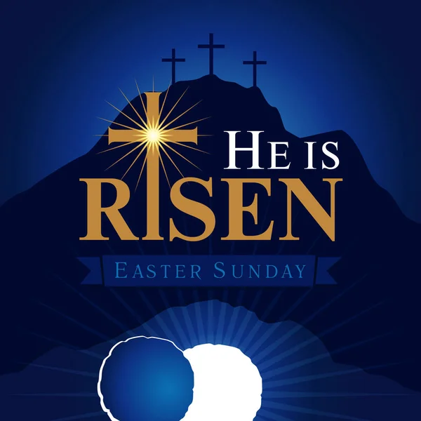 He is risen navy blue card — Stock Vector