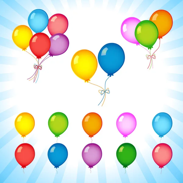 Kleurrijke helium ballonnen op flash radiale lijnen — Stockvector