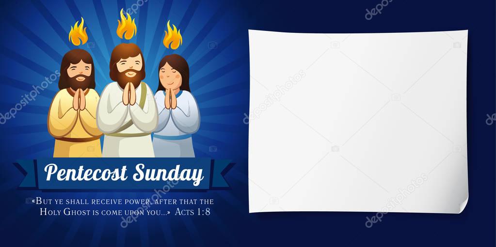 Invitation template vector  in the service of Pentecost in the form of prayer people and text Pentecost Sunday