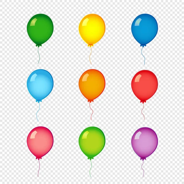Gekleurde helium ballonnen op transparante achtergrond — Stockvector