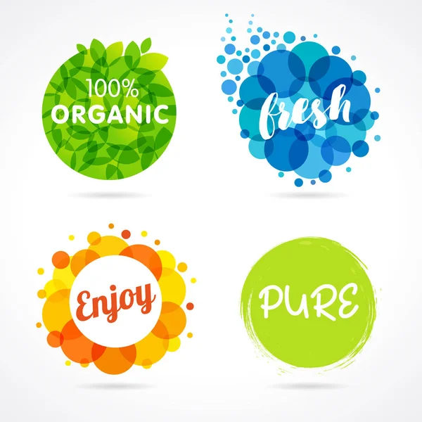 Étiquettes bio, fraîches, savoureuses, de couleur pure — Image vectorielle