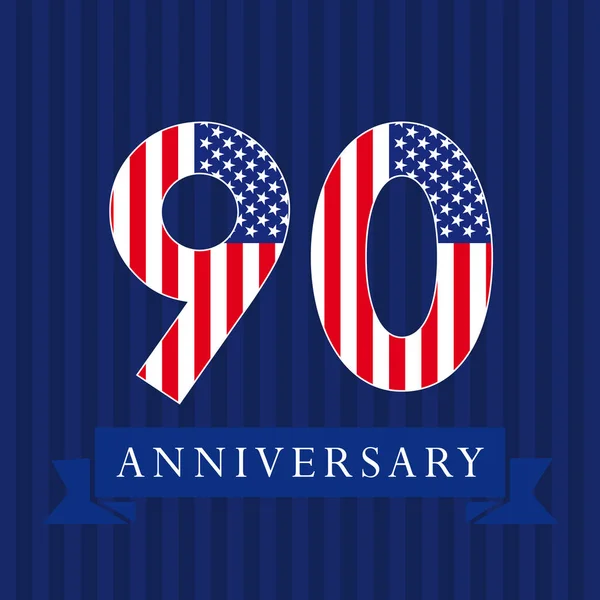 Logotype drapeau américain anniversaire 90 . — Image vectorielle
