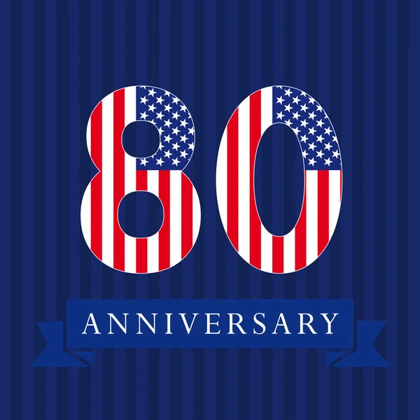Logotype drapeau américain 80 anniversaire . — Image vectorielle