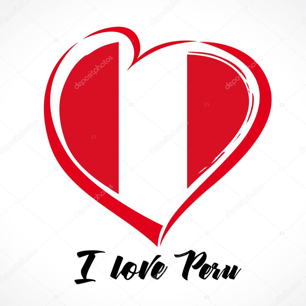 Flag in the shape of heart in grungy style. Independence Day Peru