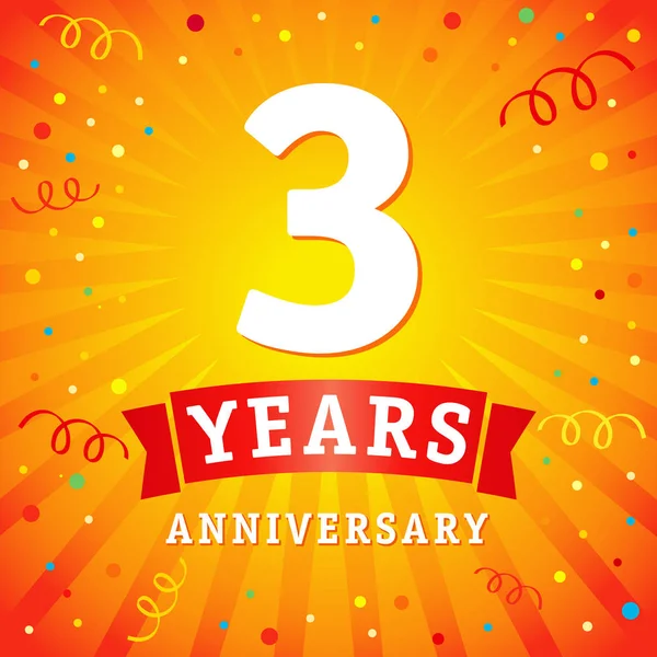 3 años aniversario logo celebración tarjeta — Vector de stock