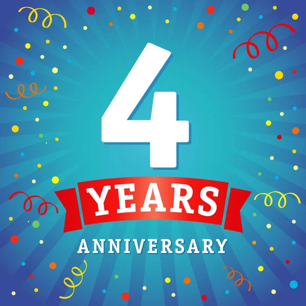 Carte de célébration du logo 4 ans anniversaire — Image vectorielle