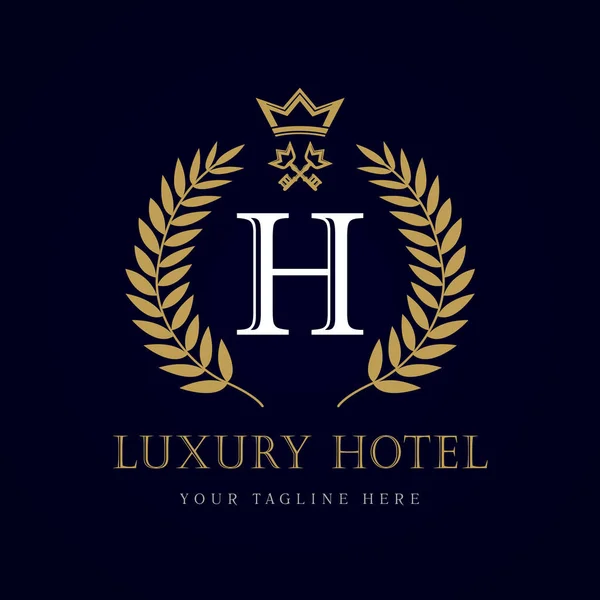 Coroa do hotel de luxo e letra chave "H" logotipo monograma — Vetor de Stock
