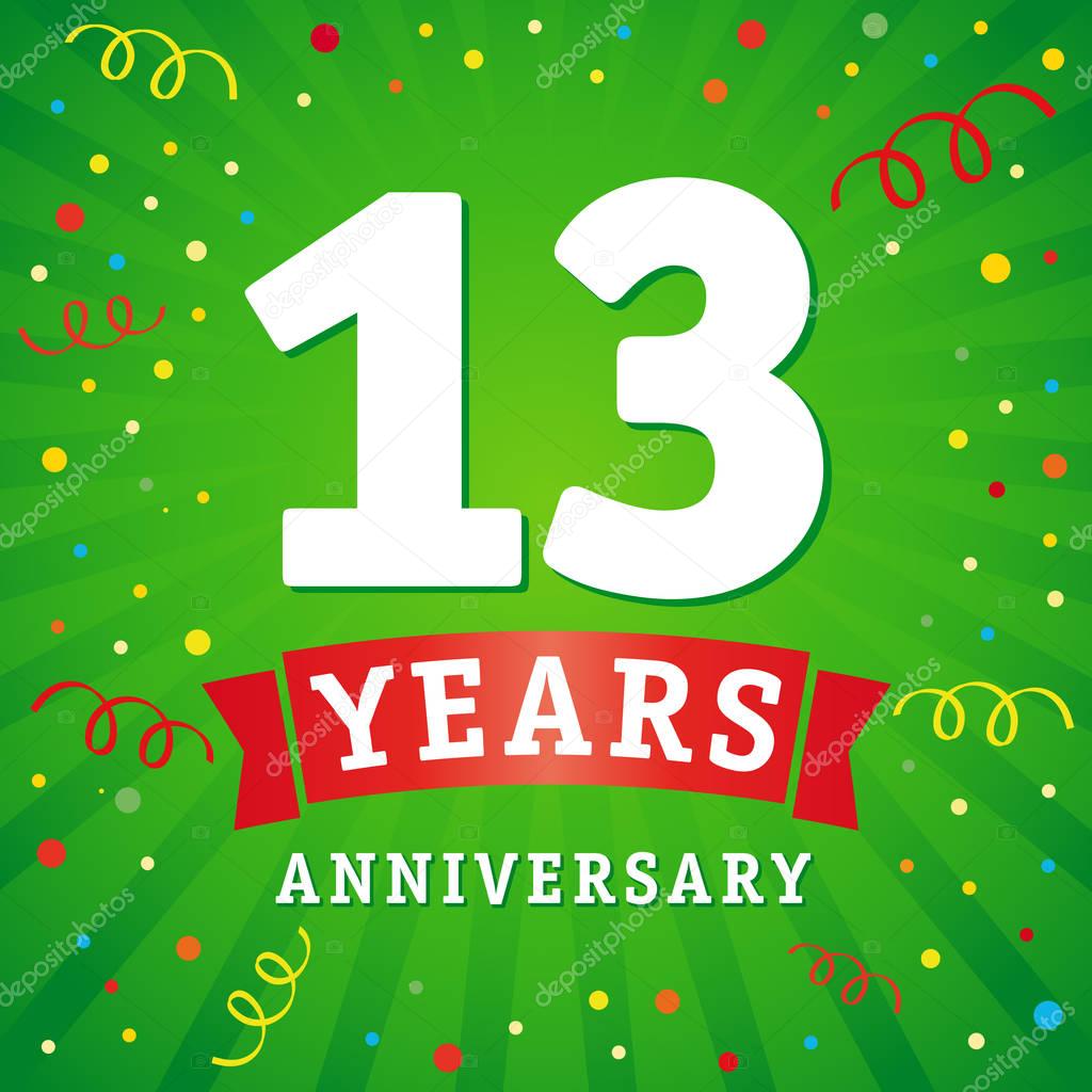 13 years anniversary logo celebration card. 