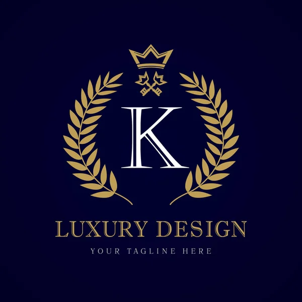 Luxe kalligrafische letter K kroon & belangrijke monogram logo — Stockvector