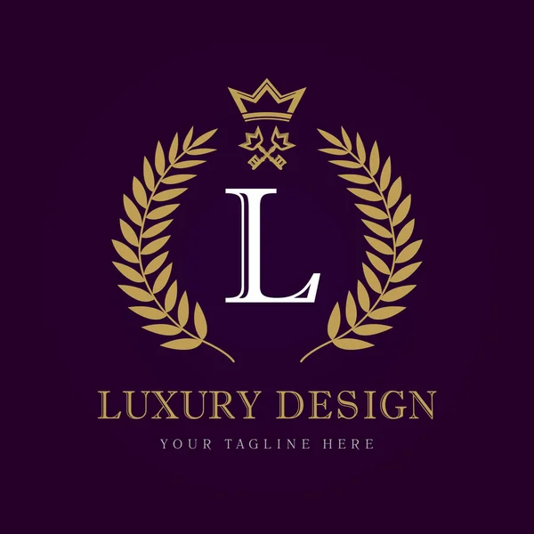 Letra caligráfica de lujo L corona y logotipo clave monograma — Archivo Imágenes Vectoriales