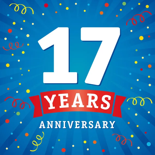 17 ans carte de célébration logo anniversaire — Image vectorielle