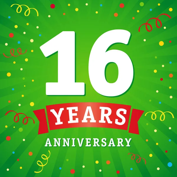16 let výročí logo oslav karta — Stockový vektor