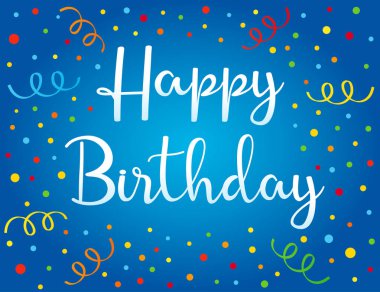 İyi ki doğdun renkli konfeti ve şerit mavi kart