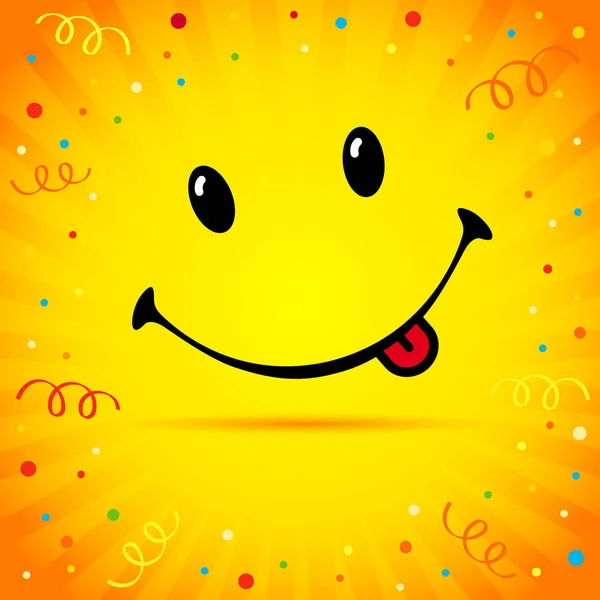 微笑，五彩纸屑和丝带黄色背景 — 图库矢量图片