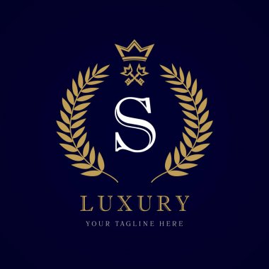 Lüks kaligrafi Harf S taç ve anahtar monogram logosu