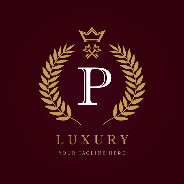 Luxe calligraphique lettre P couronne clé monogramme logo — Image vectorielle