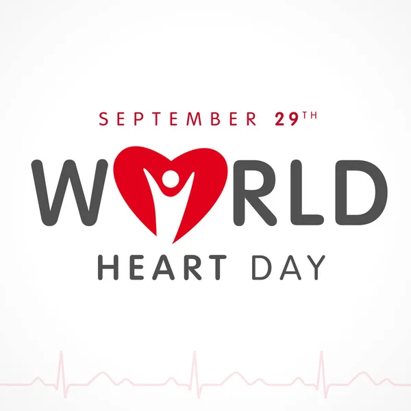 Carte de lettrage Journée mondiale du cœur, trace de pouls cardiaque et cardio — Image vectorielle