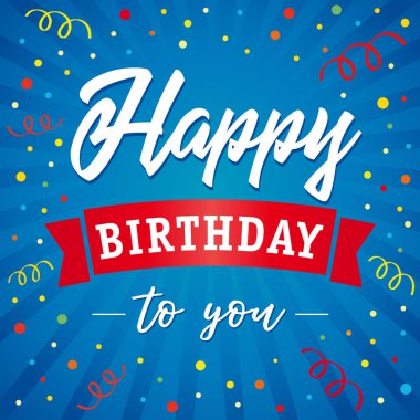 Sen tipografi vektör tasarımı Happy Birthday tebrik kartı renkli konfeti ile için