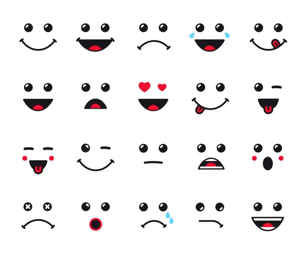 Cartoon gezichten expressie lijn icons set — Stockvector