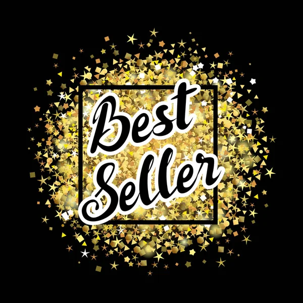 Best seller lettering etichetta su sfondo polvere d'oro — Vettoriale Stock