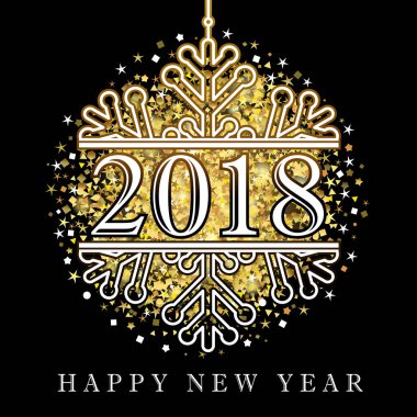 2018 kış kar tanesi altın glitter mutlu yeni yıl kartı sayısında