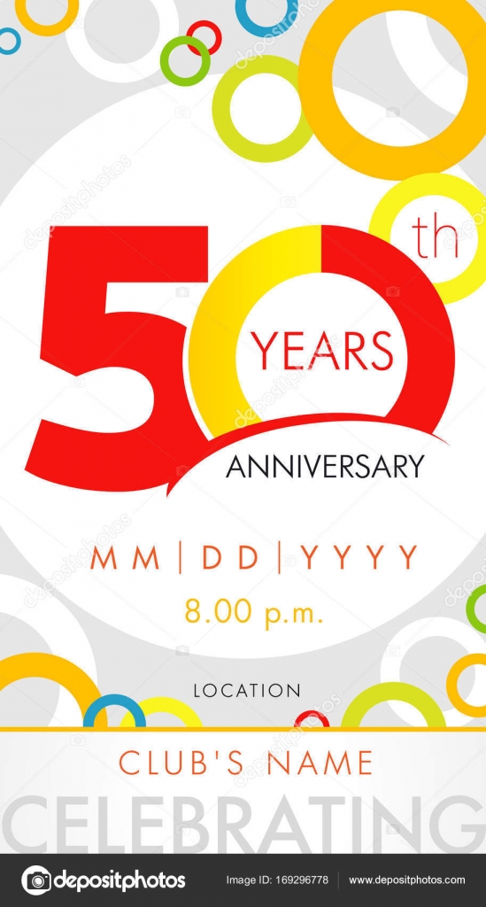 50 Years Anniversary Invitation Card Celebration Template Concept