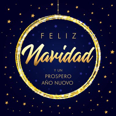 Feliz Navidad y BM Prospero Ano Nuovo İspanyolca Merry Christmas, altın metin tebrik kartı yazı hat