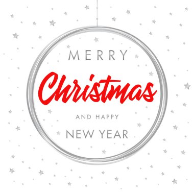 Neşeli Noel ve mutlu yeni yıl kaligrafi gümüş afiş