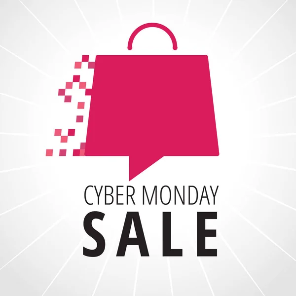 Cyber lunes fondo de venta con bolsa de tienda rosa y píxeles — Vector de stock