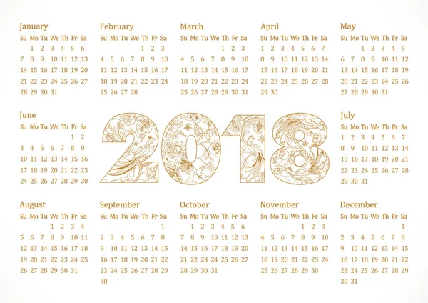 2018 τσέπη πλέγματος ημερολόγιο — Διανυσματικό Αρχείο