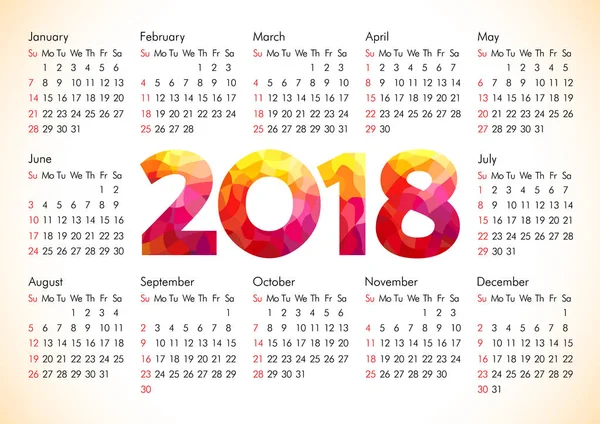 Calendário do escritório 2018 —  Vetores de Stock