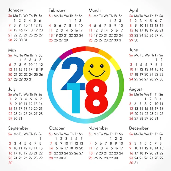 2018 sorriso ano calendário — Vetor de Stock