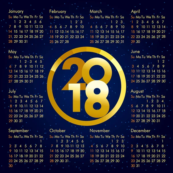 2018 ano calendário dourado — Vetor de Stock
