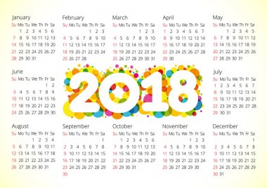 renkli su kabarcıkları ile 2018 office takvim.