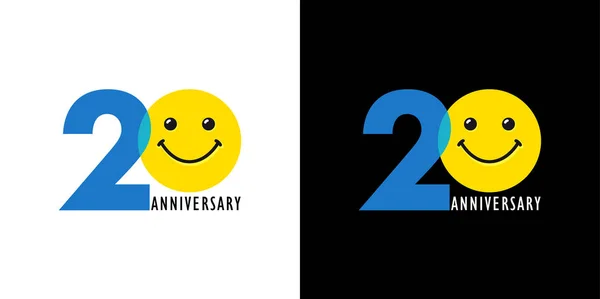 Years Old Smiling Face Congratulating Celebrating 20Th 2Nd Numbers Logotype — Stock Vector