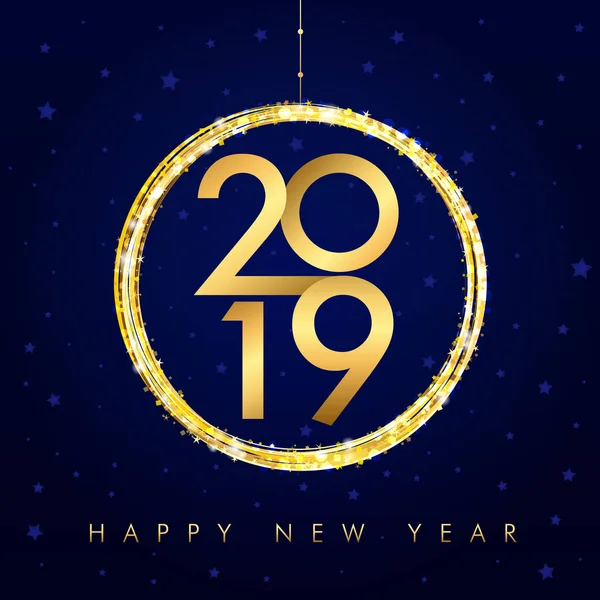 2019 Feliz Año Nuevo Fondo Con Bola Oro Brillo Número — Vector de stock