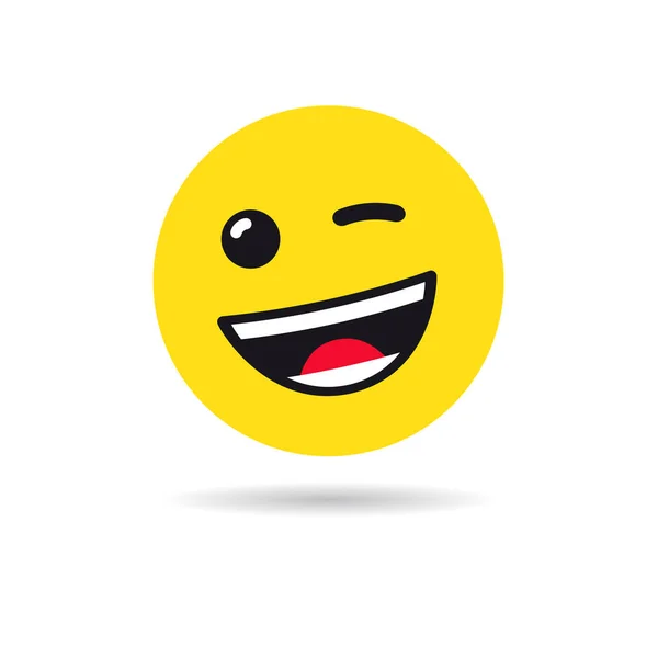 Wink Emoticon Emoji Symbol Winking Yellow Smiley Flat Design White — Stock Vector