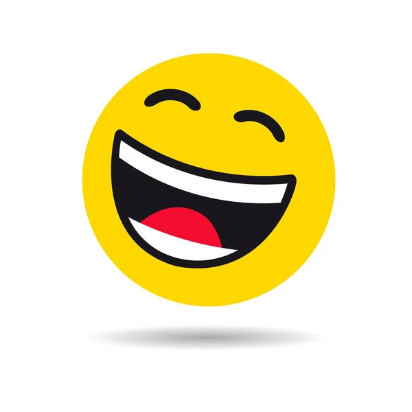 Big Smiling Emoticon Symbol Happy Yellow Smiley Flat Design White — Stock Vector