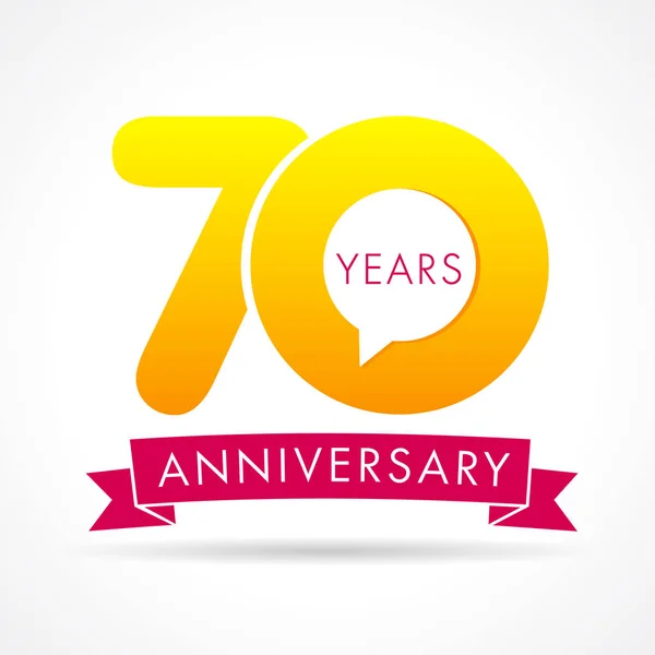 Jaar Mededeling Verjaardagslogo 70E Jaar Verjaardag Logo Label Gele Vector — Stockvector